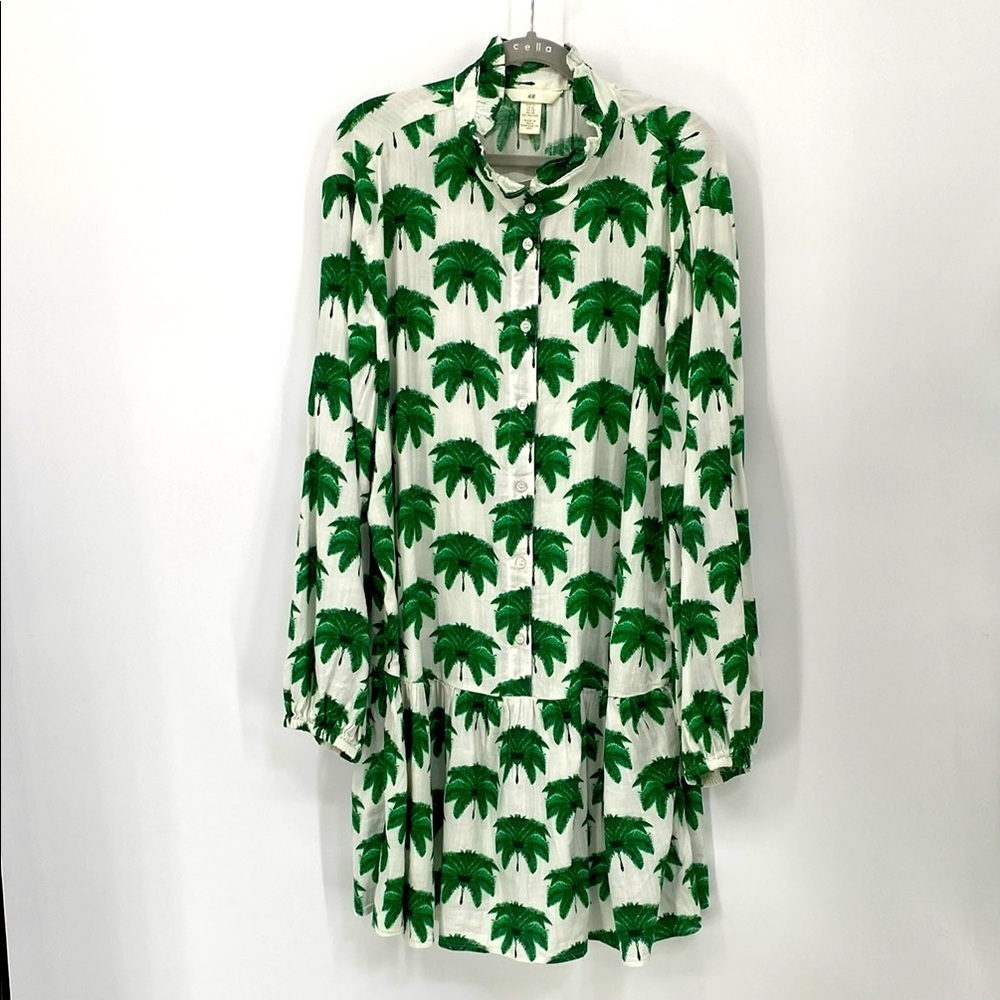 H&M White and Green Tropical Print Dress XL NWT - Picture 2 of 13